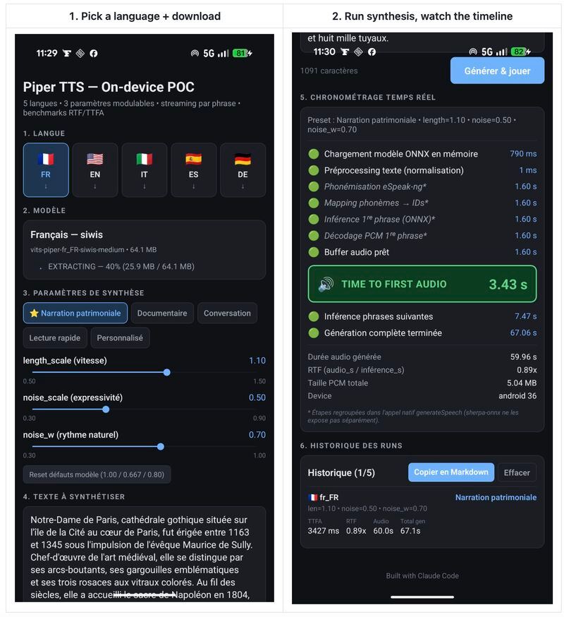 🎙️ Depuis quelques semaines, je m'intéresse de près à la génération de voix en temps réel, on-device, sur plateforme mobile.