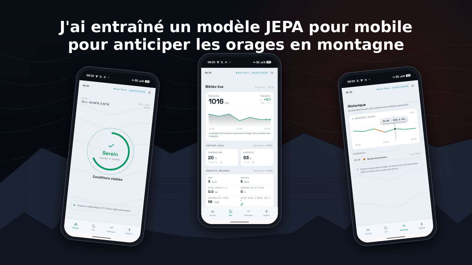 J'ai entraîné un modèle JEPA pour mobile pour anticiper les orages en montagne